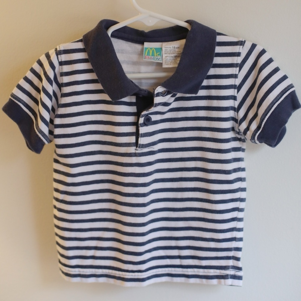 Vintage 80s McDonald's McBaby Polo Shirt 18M Navy Stripe Made in Hong K Rare